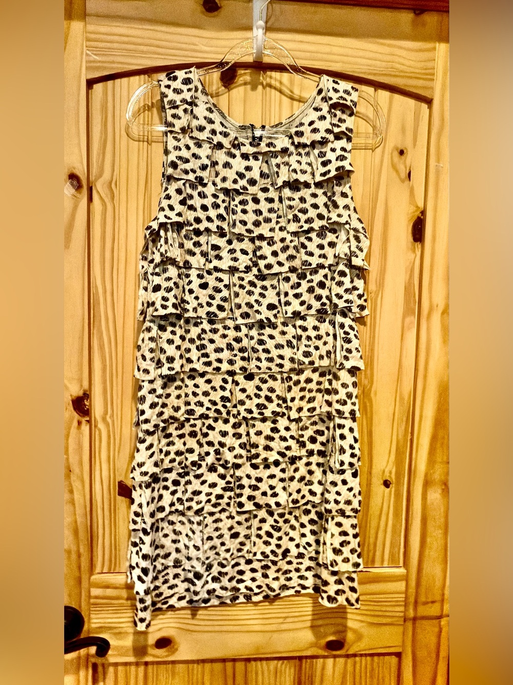 Karlie White Sleeveless Ruffle Tiered Dress with Black Spot Print